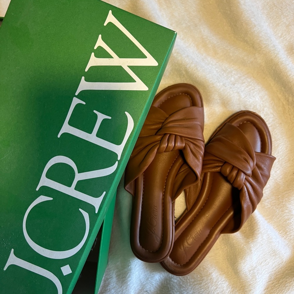 J. Crew Brown Leather Sandals Classic Slip-On Design